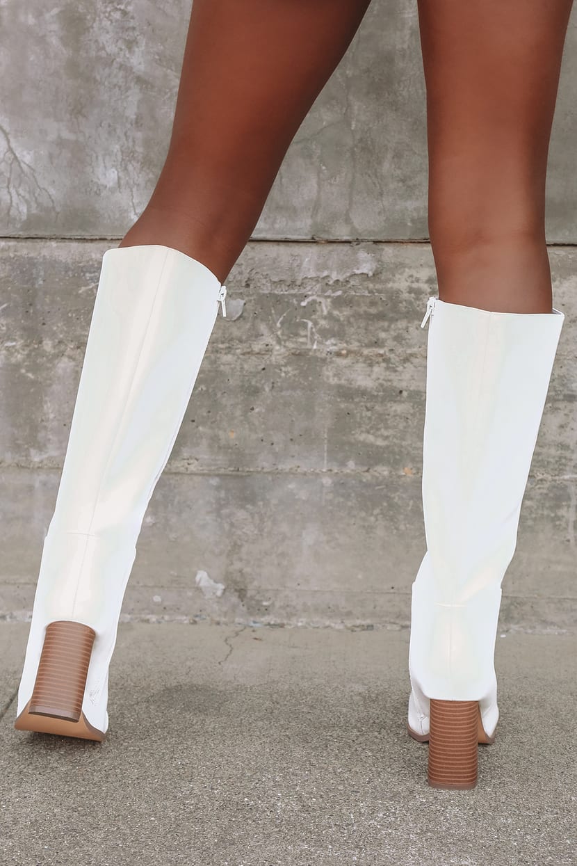 Square Toe Boots - Knee High Boots - White Boots - Women's Boots - Lulus