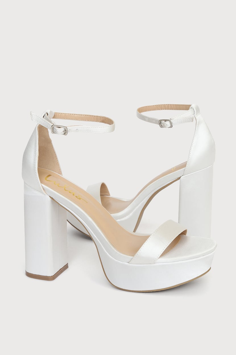 Ivory Platform Heels - Ankle Strap Heels - White Satin Heels - Lulus