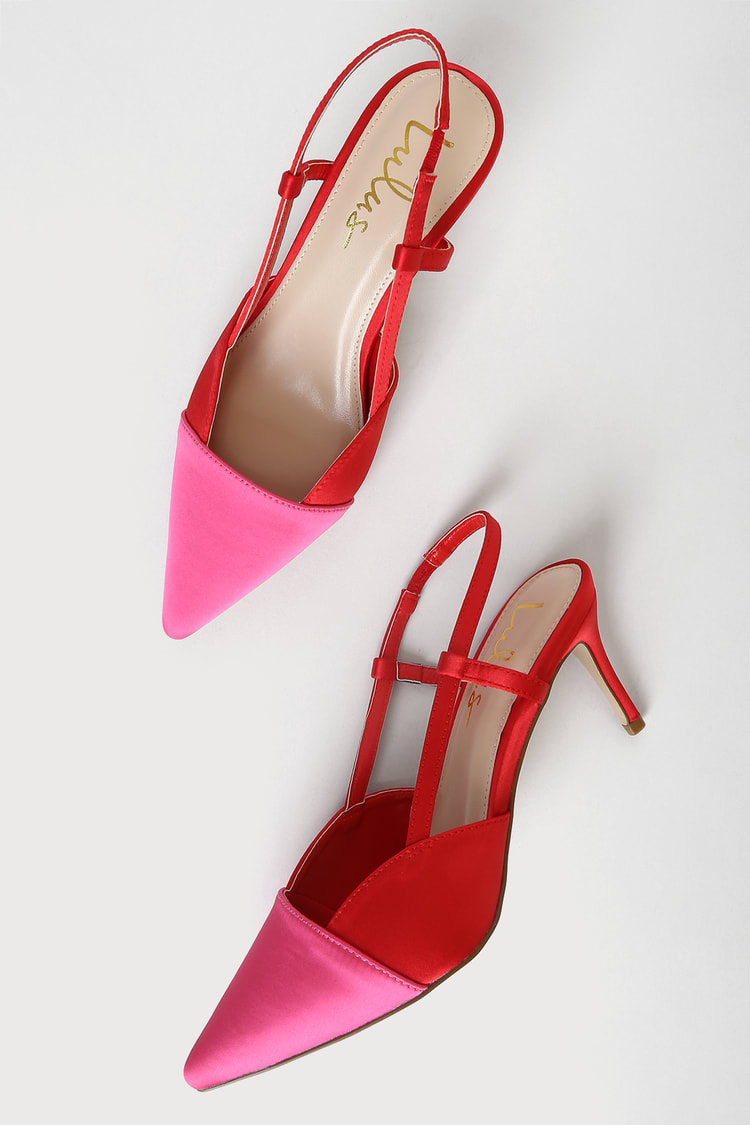 Pink and Red Pumps - Pointed-Toe Heels - Color Block Pumps - Lulus