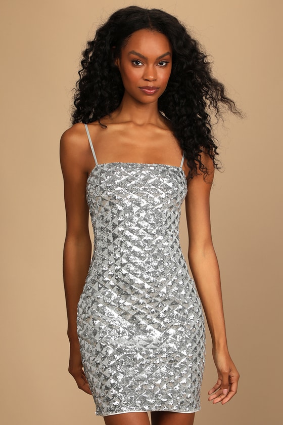 Silver Sequin Dress - Sequin Mini Dress - Bodycon Silver Dress - Lulus