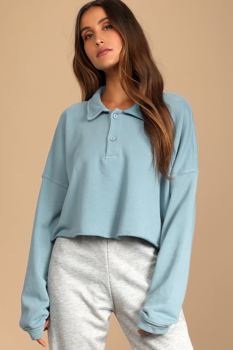 Blue Pullover - Collared Pullover Sweatshirt - Long Sleeve Top - Lulus