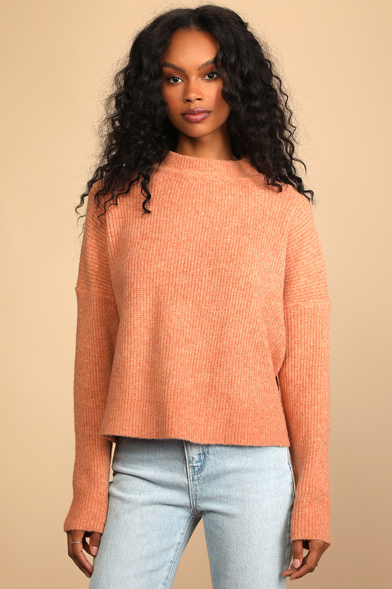 Pretty Cute Peach Mock Neck Backless Sweater