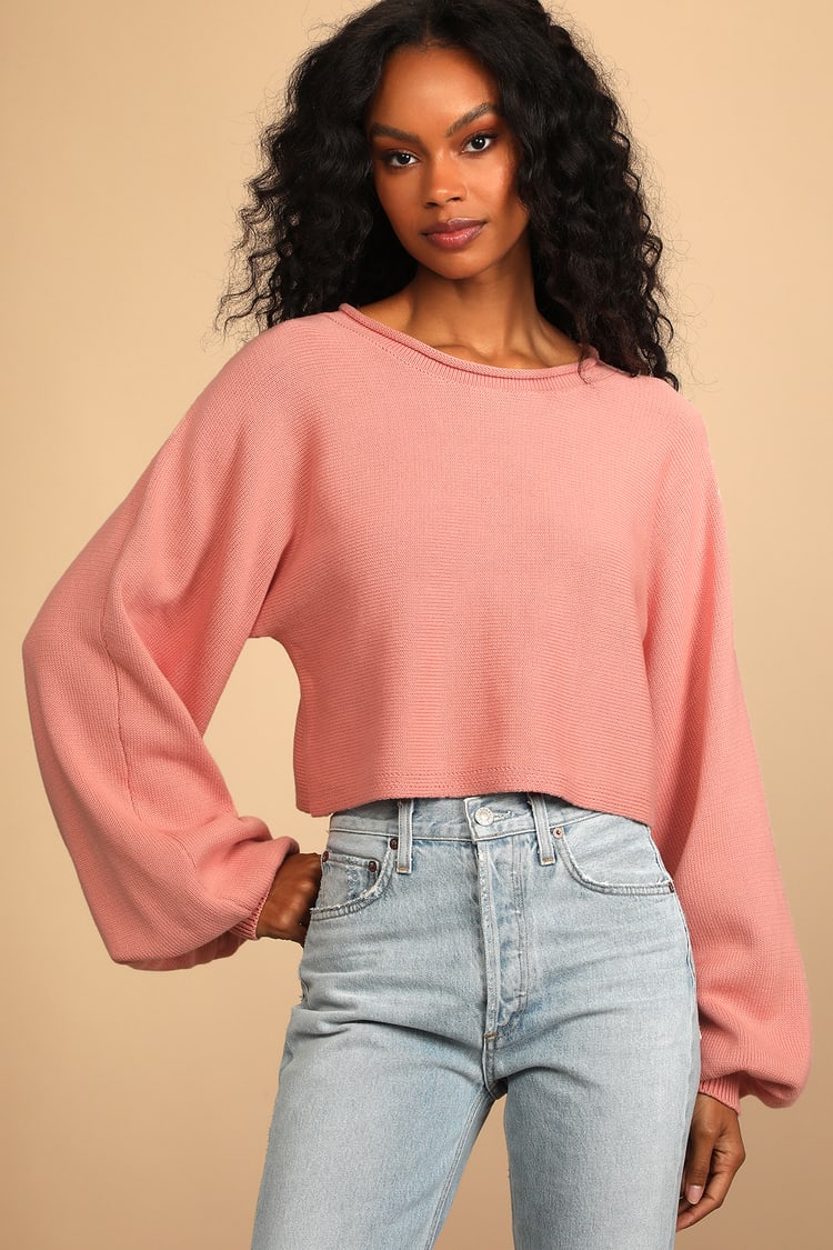Blush Pink Sweater - Balloon Sleeve Sweater - Cropped Sweater - Lulus