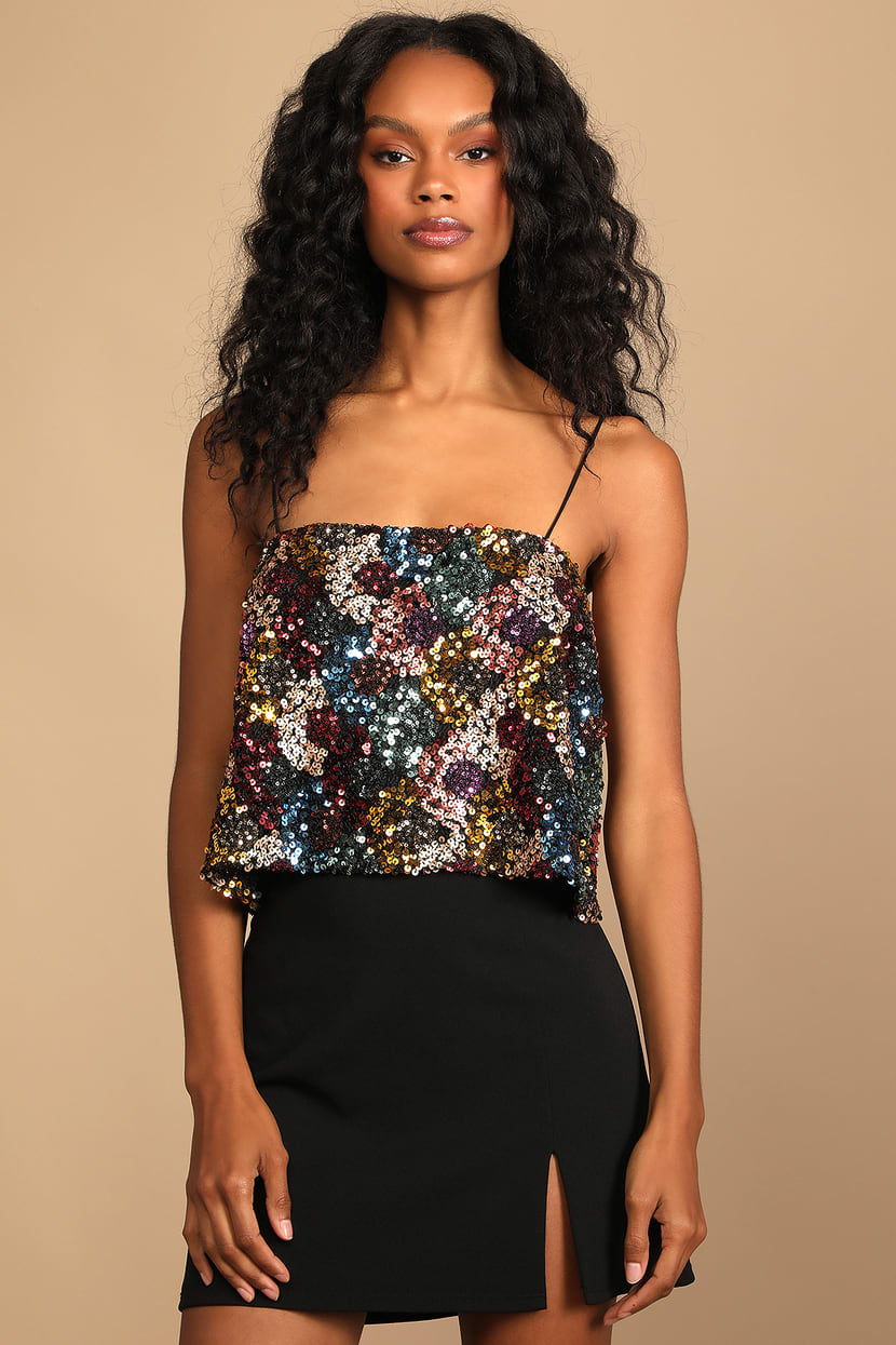 Colorful Sequin Top - Cropped Tank Top - Cami Top - Women's Tops - Lulus