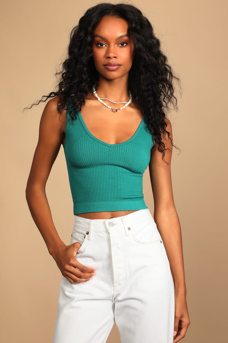 Free People Solid Rib - Turquoise Cami - Cropped Tank Top - Lulus