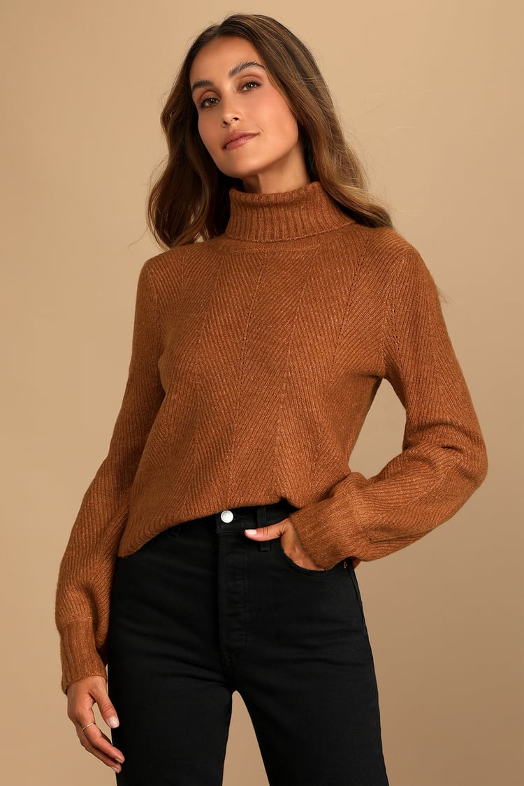 Rust Orange Sweater - Knit Sweater - Turtleneck Sweater - Lulus