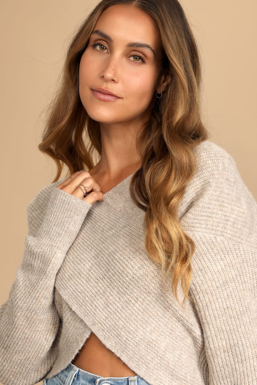 Beige Knit Sweater - Crisscross Sweater - Surplice Sweater - Lulus