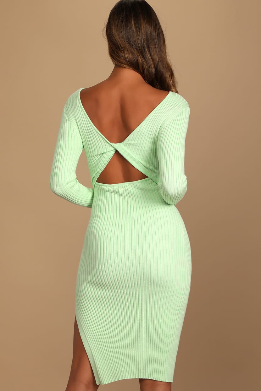 Mint Green Sweater Dress - Long Sleeve Knit Dress - Ribbed Dress - Lulus