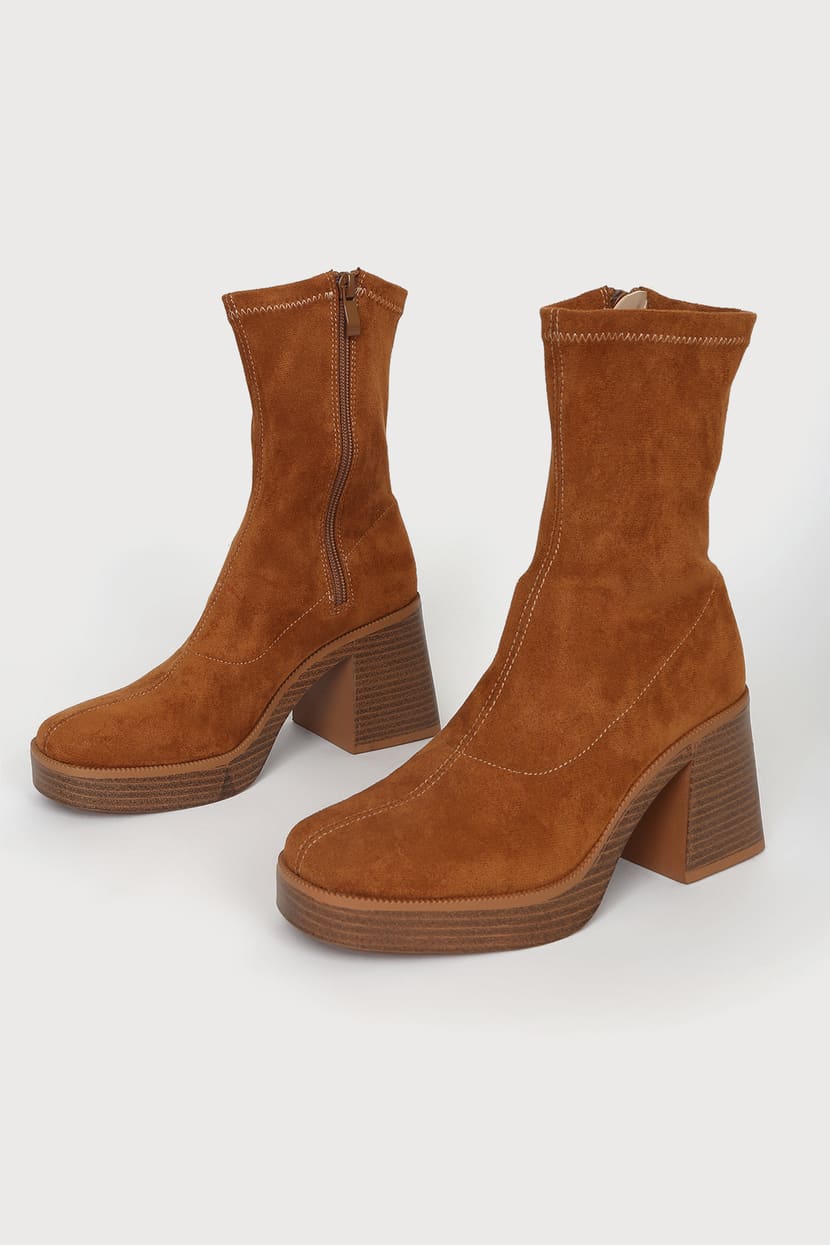 Brown Suede Boots - Mid-Calf Boots - Chunky Platform Boots - Lulus