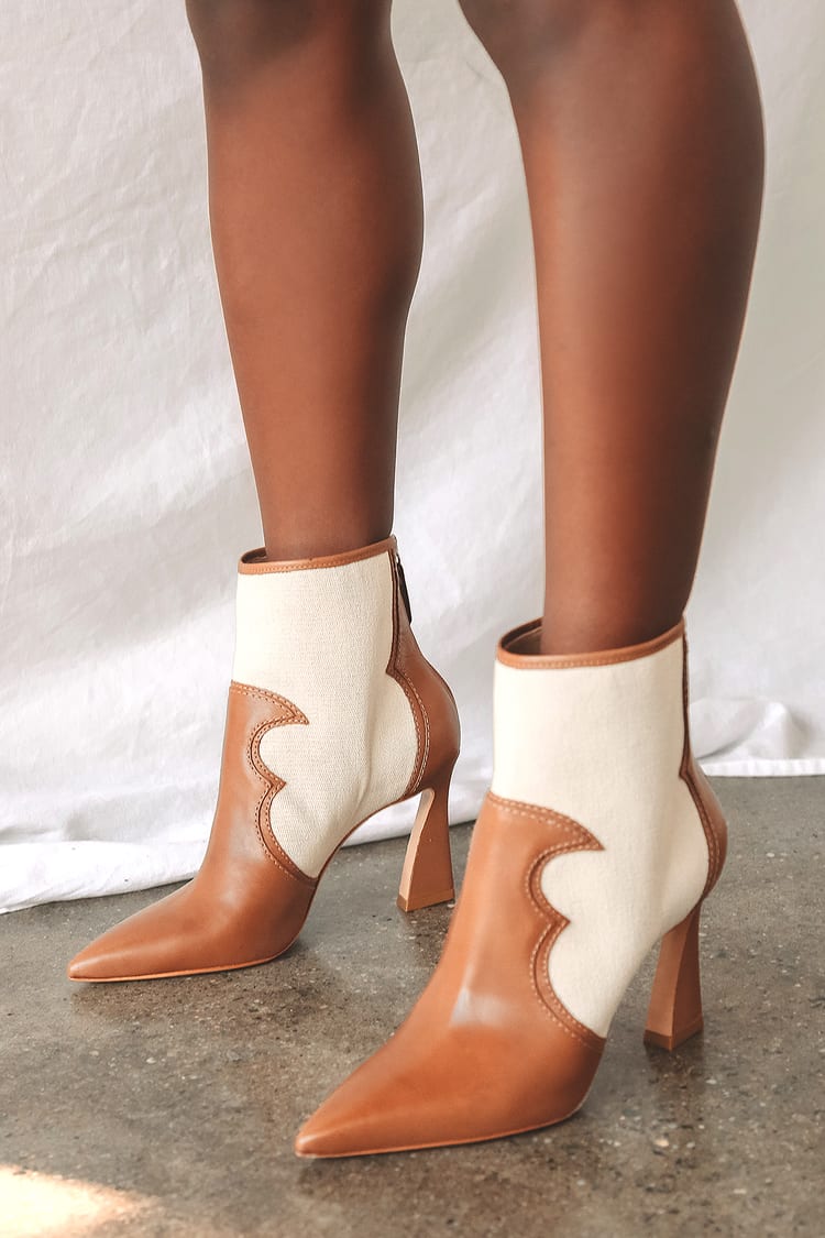 Schutz Edwiges Wood and Eggshell Booties - Leather Booties - Boot - Lulus