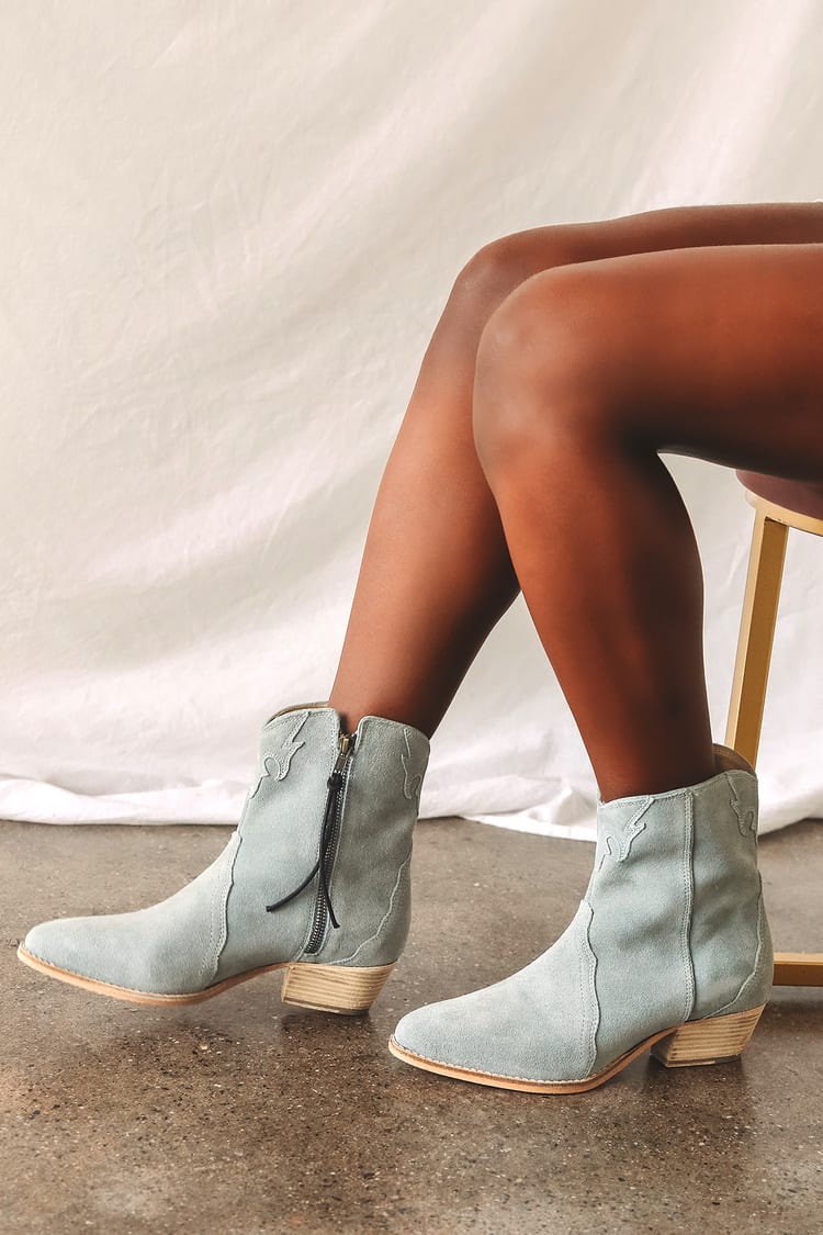 Free People New Frontier Western Boots - Blue Suede Boots - Lulus