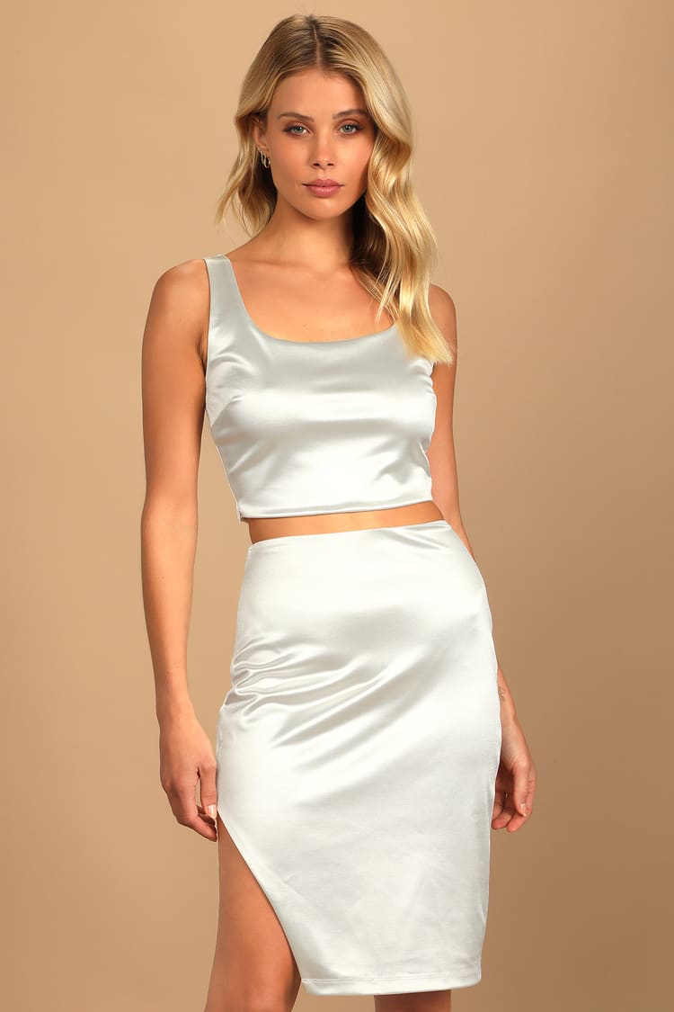 White Satin Midi Dress - 2-Piece Midi Dress - Satin Two-Piece Set - Lulus