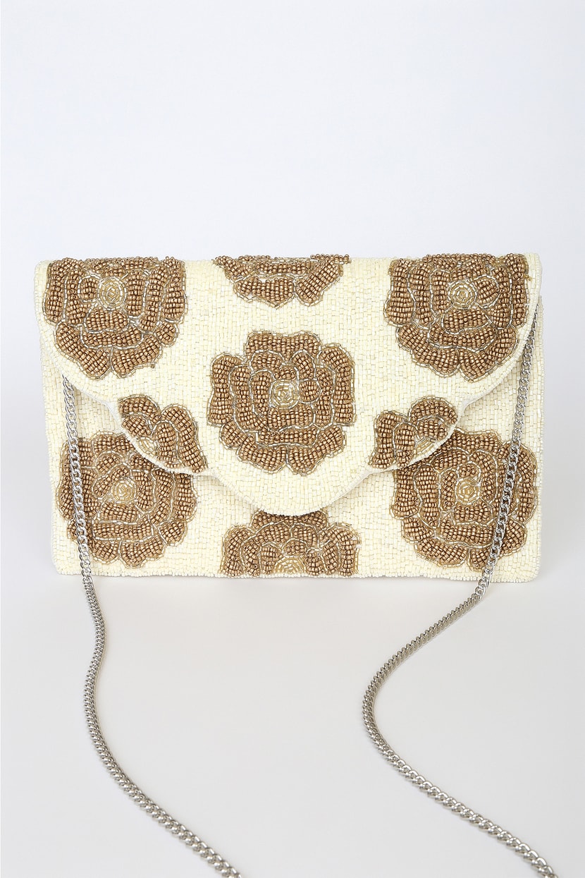 Gold Sequin Beaded Clutch – White Lotus