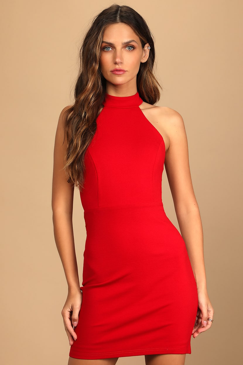 Red Mini Dress - Halter Dress - Bodycon Mini Dress - Strappy Mini - Lulus