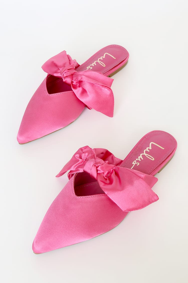 Pink Mules - Satin Mules - Pointed Toe Mules - Bow Mules - Lulus