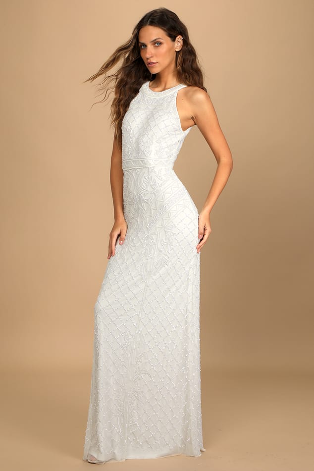 Elegant White Dress - Halter Dress - Maxi Dress - Gown - Lulus