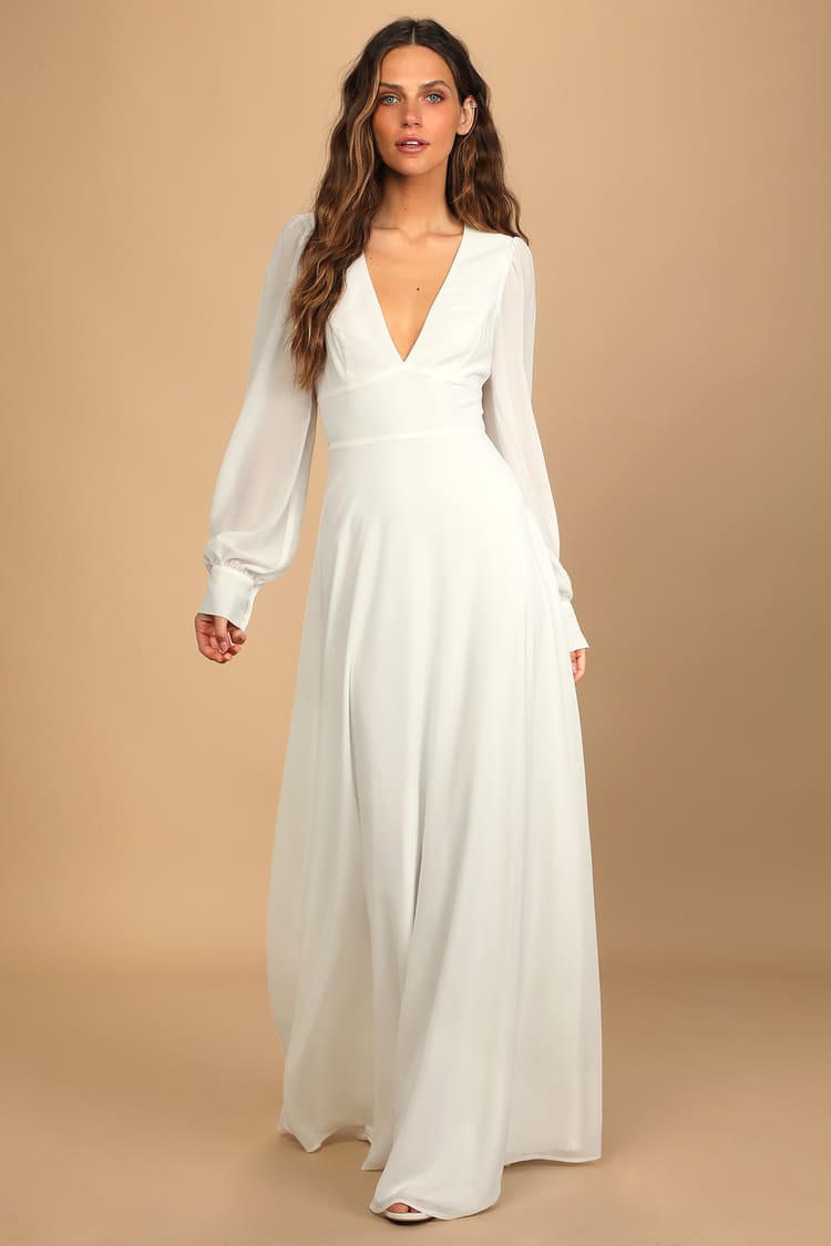 White Maxi Dress - Chic Open Back Dress - Long Sleeve Maxi Dress - Lulus