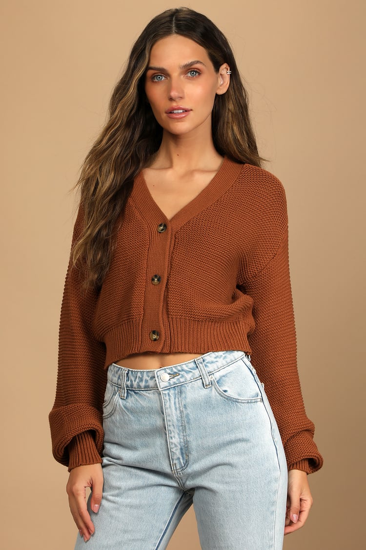 Rust Knit Cardigan - Button-Front Sweater - Cropped Cardigan - Lulus
