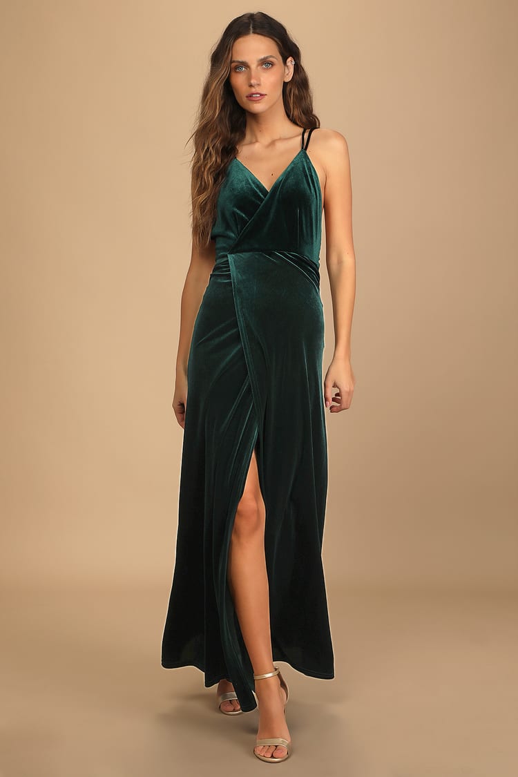 Emerald Green Velvet Dress/ Velvet Bridesmaid Dress/ Velvet Long