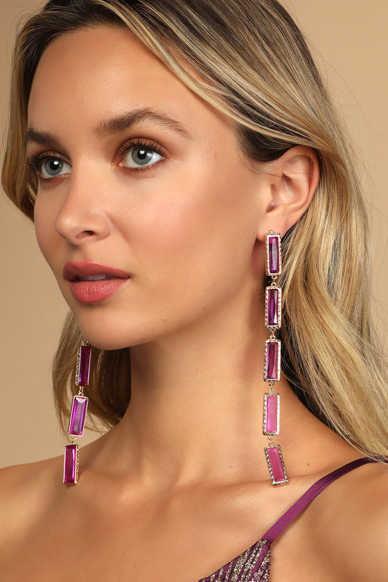 All You Could Want Magenta Rhinestone Drop Earrings