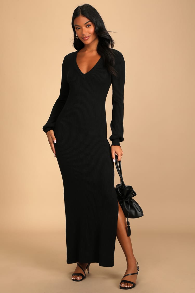Black Maxi Dress - Ribbed Knit Dress - Sweater Dress - Maxi Dress - Lulus