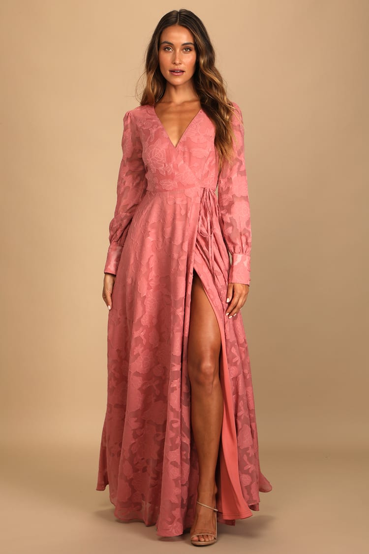 Pink Wrap Dress - Wrap Maxi Dress - Jacquard Maxi Dress - Lulus