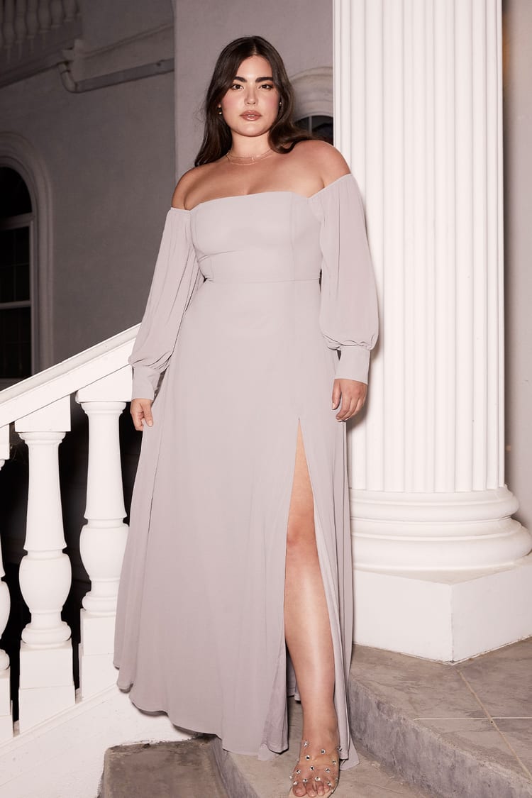 Stunning Grey Maxi Dress - OTS Maxi Dress - Balloon Sleeve Dress - Lulus