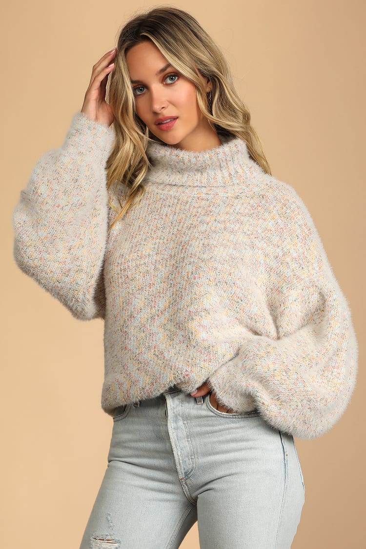Multi Color Sweater - Variegated Sweater - Turtleneck Sweater - Lulus