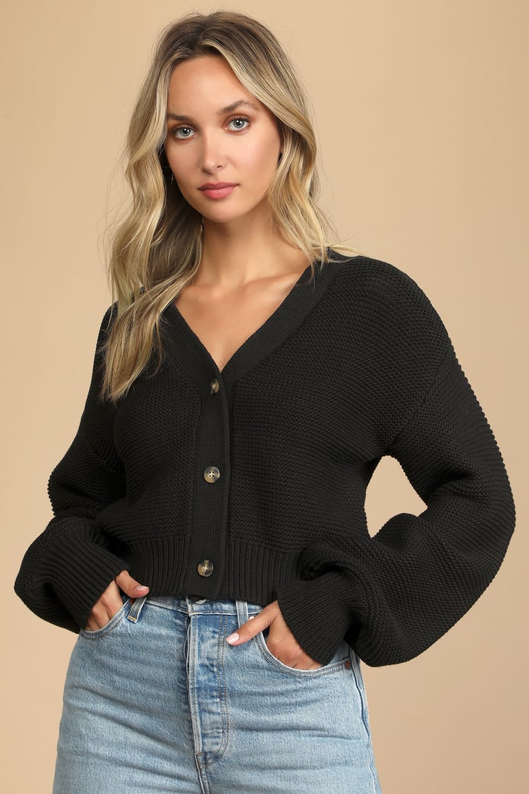 Black Knit Cardigan - Button-Front Sweater - Cropped Cardigan - Lulus