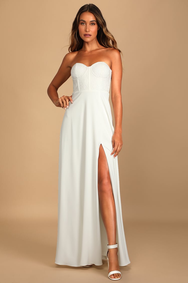 White Maxi Dress - Bustier Maxi Dress - Strapless Lace Dress - Lulus