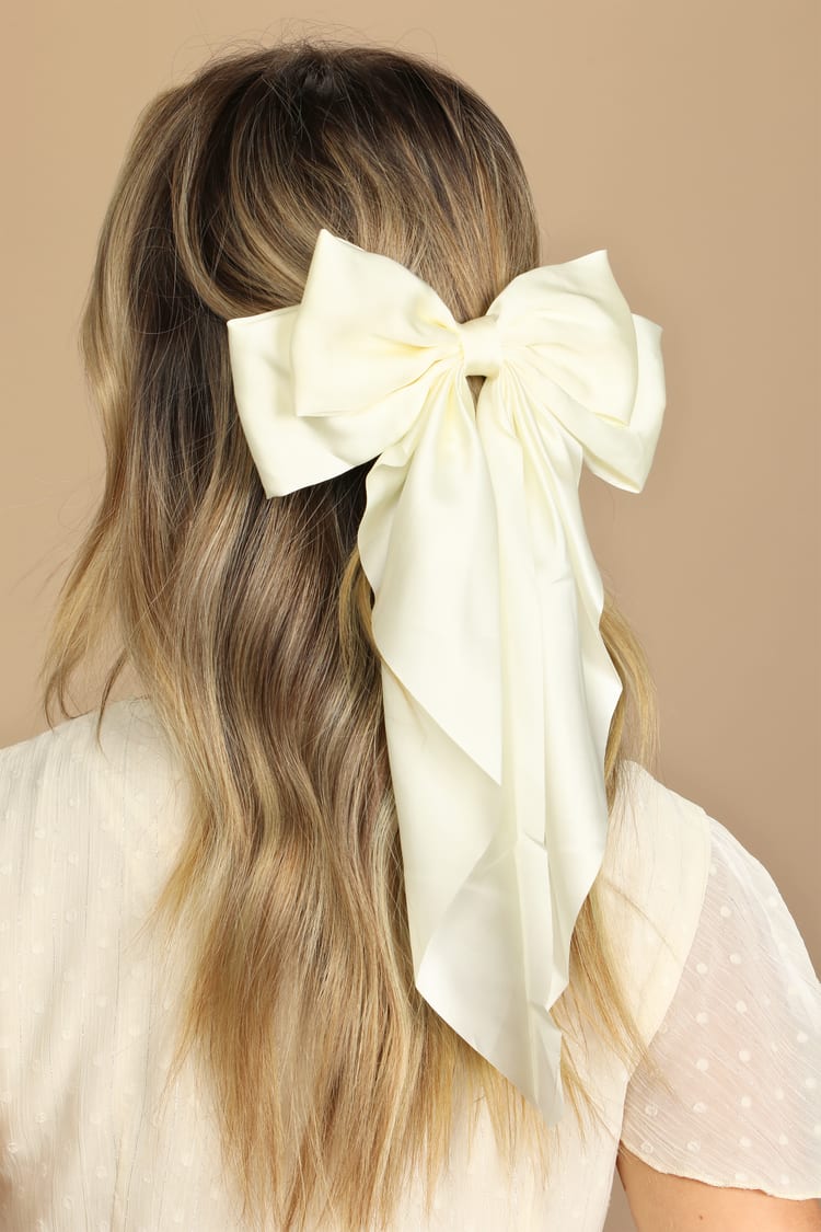 Ivory Hair Bow - Oversized Hair Bow - French Barrette Clip - Lulus
