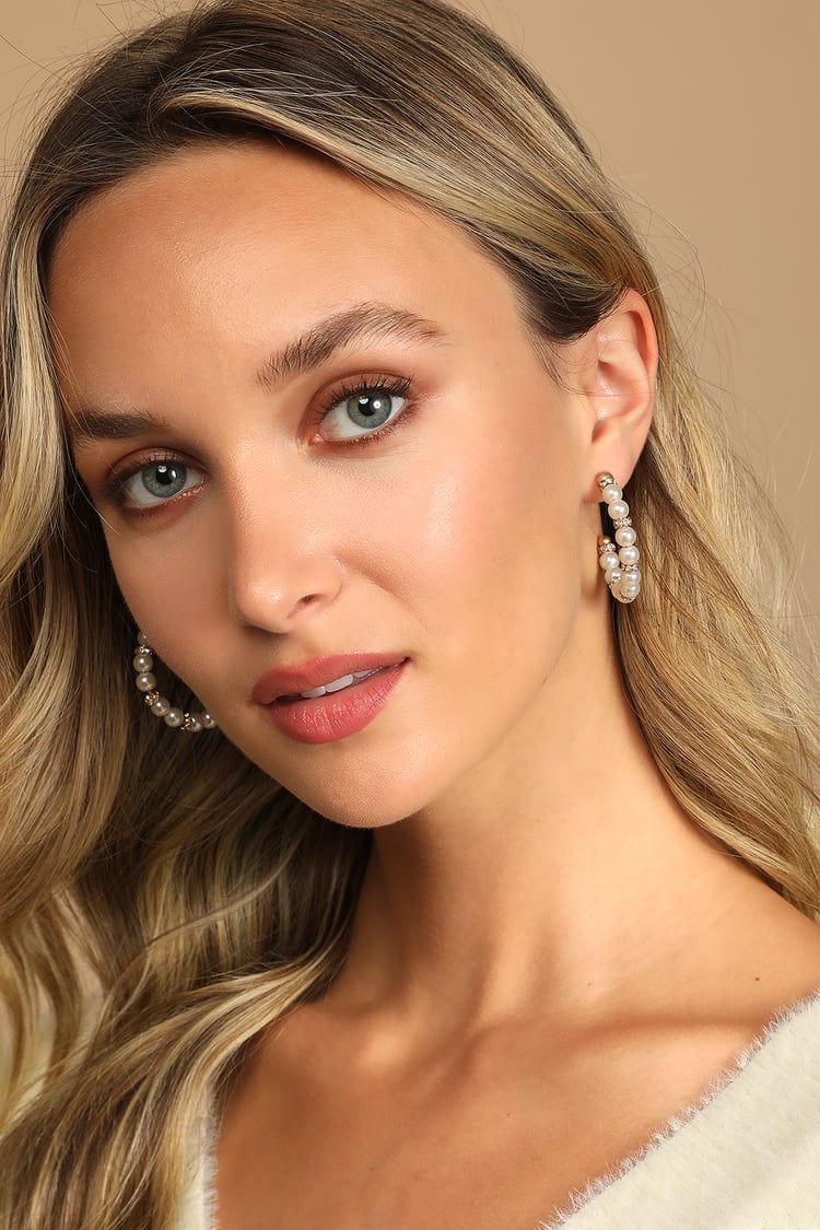 White Earrings - Pearl Earrings - Rhinestone Earrings - Hoops - Lulus
