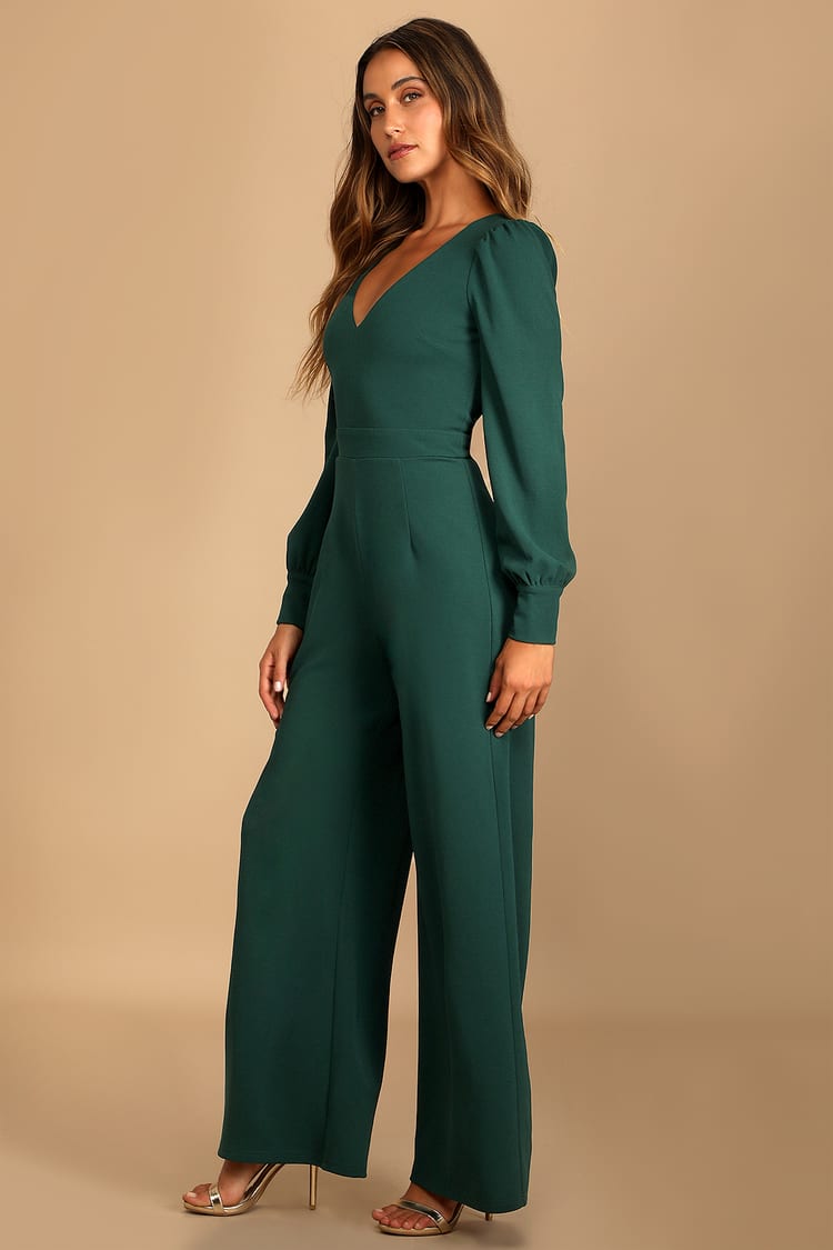 Emerald V-Neck Jumpsuit  Fancy jumpsuit, Jumpsuit elegant, Green jumpsuit  outfit