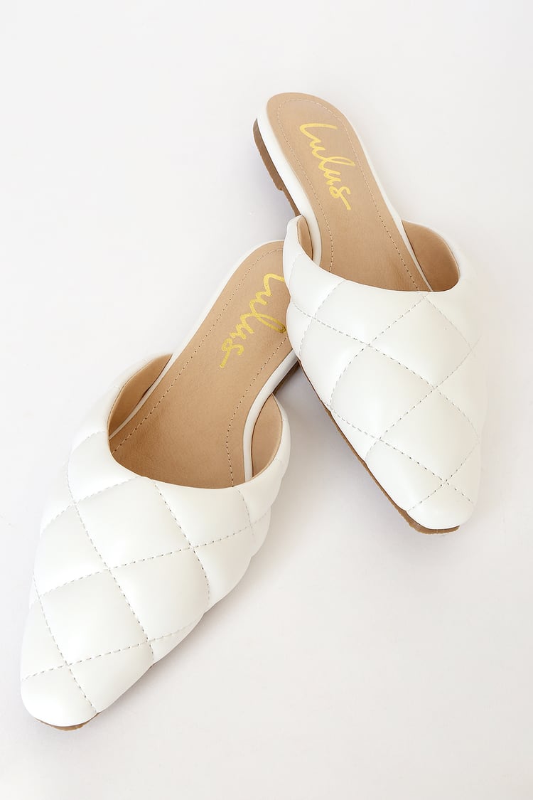Off White Mules - Quilted Mules - Mule Slides - Slide-On Flats - Lulus
