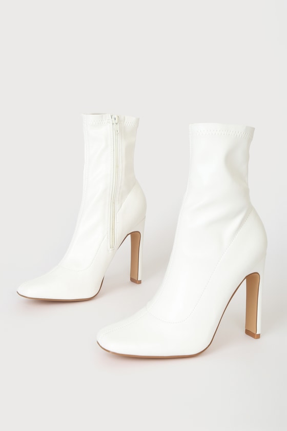 White Boots - Square Toe Boots - High Heel Booties - Lulus