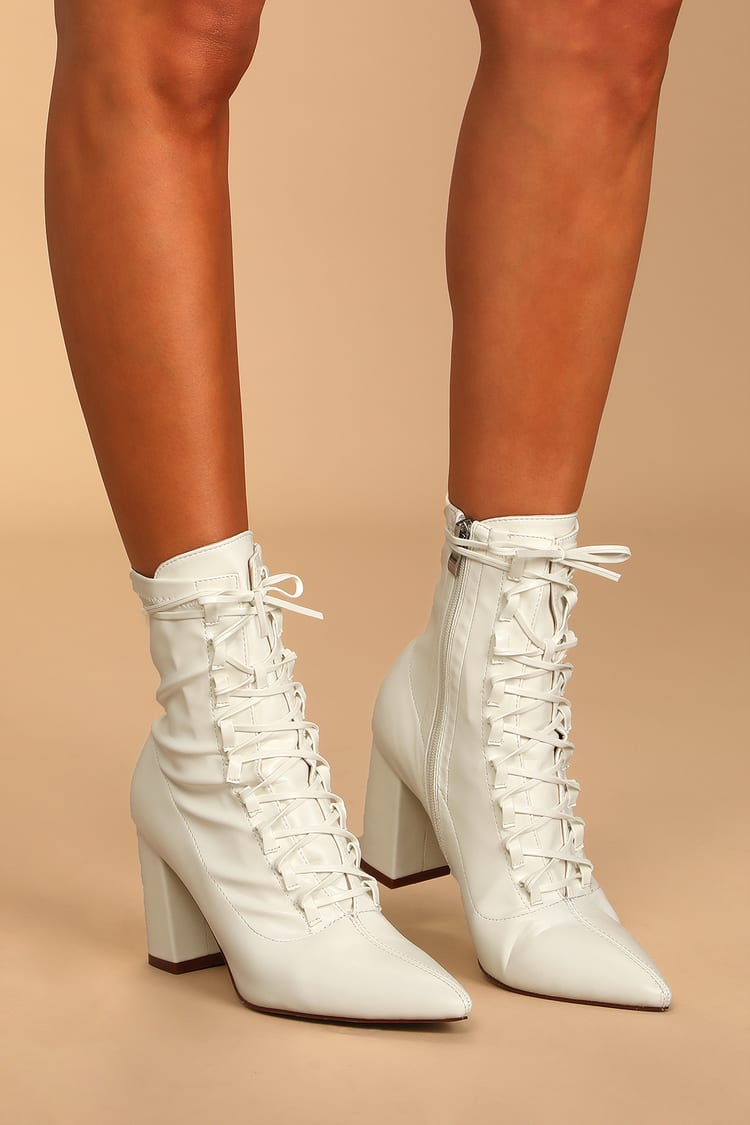 Bebo Rella-LU - White Boots - Lace-Up Boots - Pointed Toe Boots - Lulus