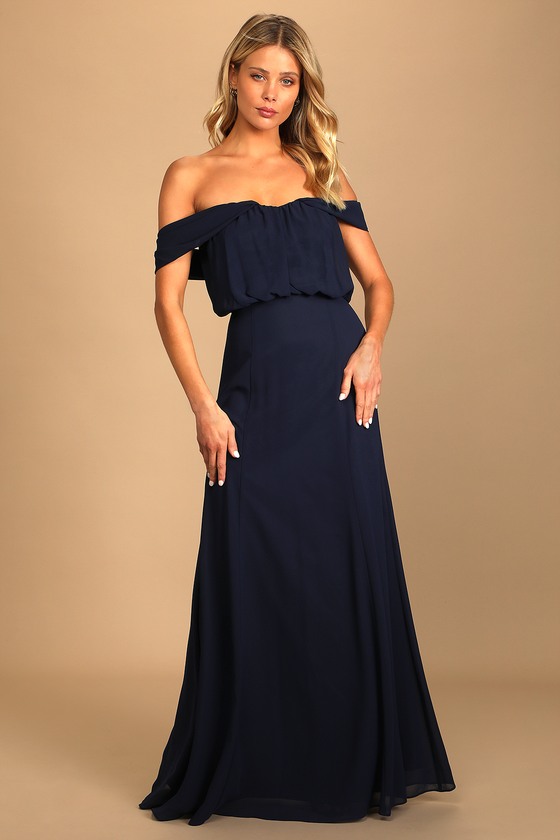 Navy Blue Maxi Dress - Off-the-Shoulder Maxi - Chiffon Maxi Dress - Lulus