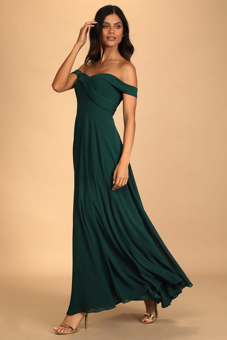Hunter Green Maxi Dress - Off-the-Shoulder Dress - OTS Maxi Dress - Lulus
