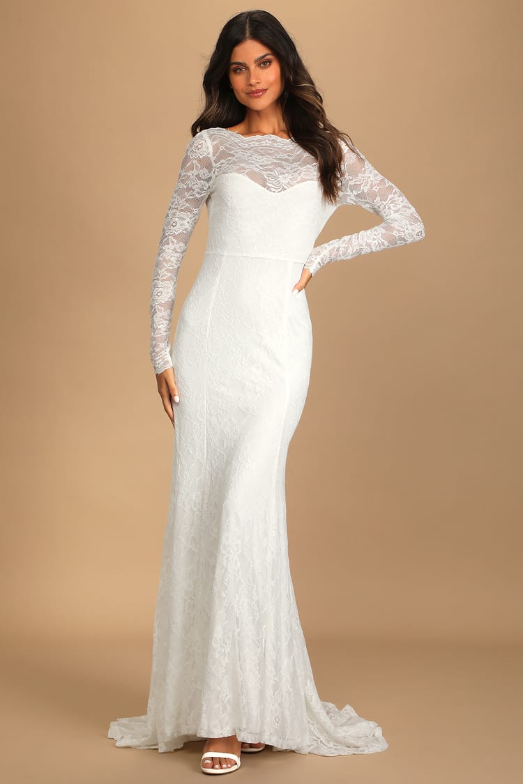 White Maxi Dress - Lace Dress - Long Sleeve Dress - Bridal Dress - Lulus