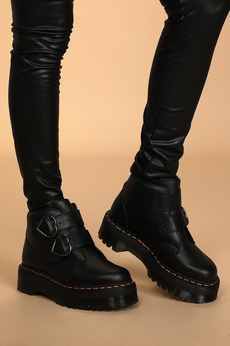Dr. Martens Devon Heart Black - Leather Boots - Ankle Boots - Lulus