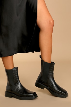 Vagabond Jillian - Black Croc Boots - Square Toe Chelsea Boots - Lulus