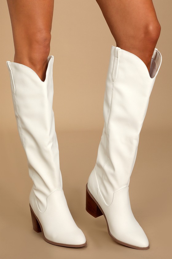 White Knee-High Boots - Pointed-Toe Boots - Women's Boots - Lulus