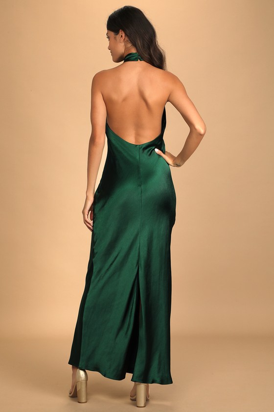 Emerald green halter neck 2024 dress