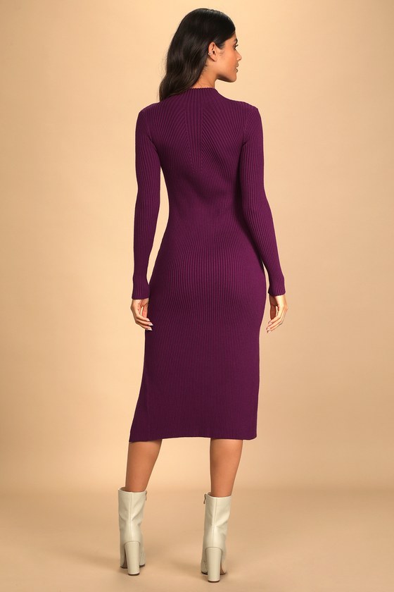 Purple Wondrous Winter Plum Ribbed Long Sleeve Bodycon Sweater Dress Womens Medium Available in XXS XS S L Lulus