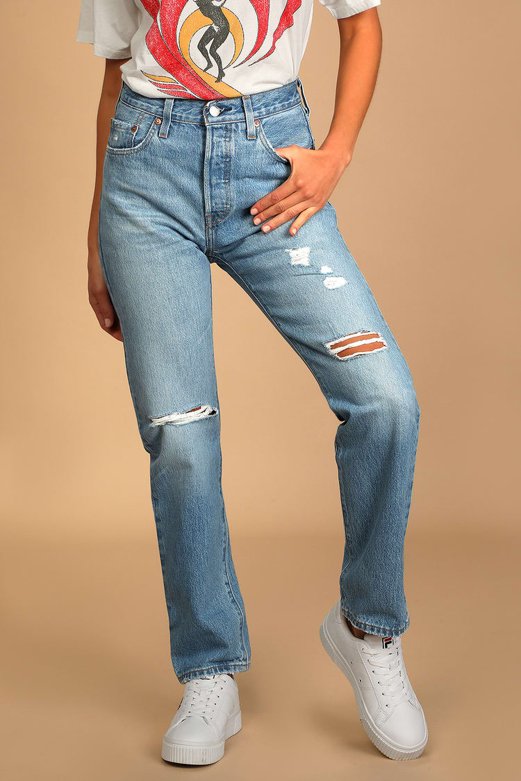 Levi's 501 Original Fit - Medium Wash Jeans - Straight Leg Jeans - Lulus