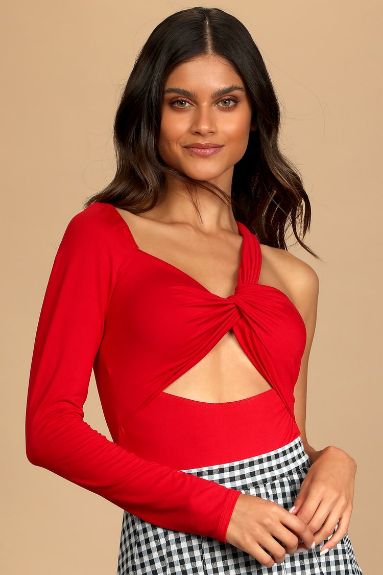 Red Bodysuit - Cutout Bodysuit - One-Shoulder Bodysuit - Bodysuit - Lulus