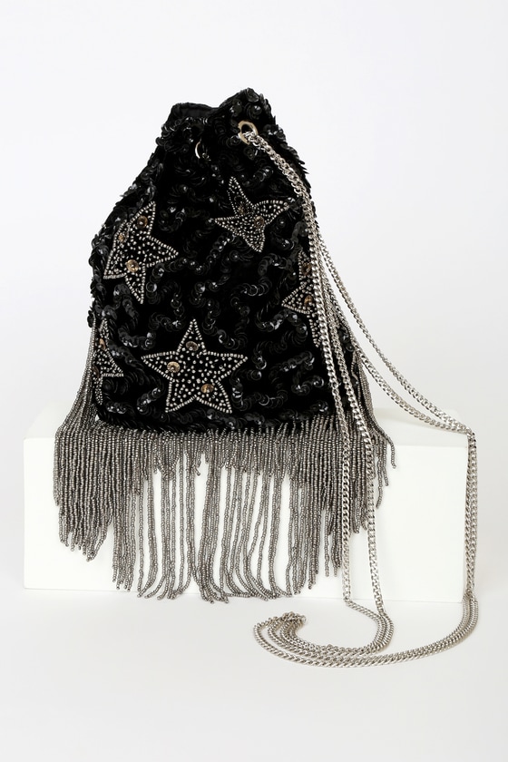 Black Bucket Bag - Velvet Bag - Beaded Bag - Sequin Bag - Lulus