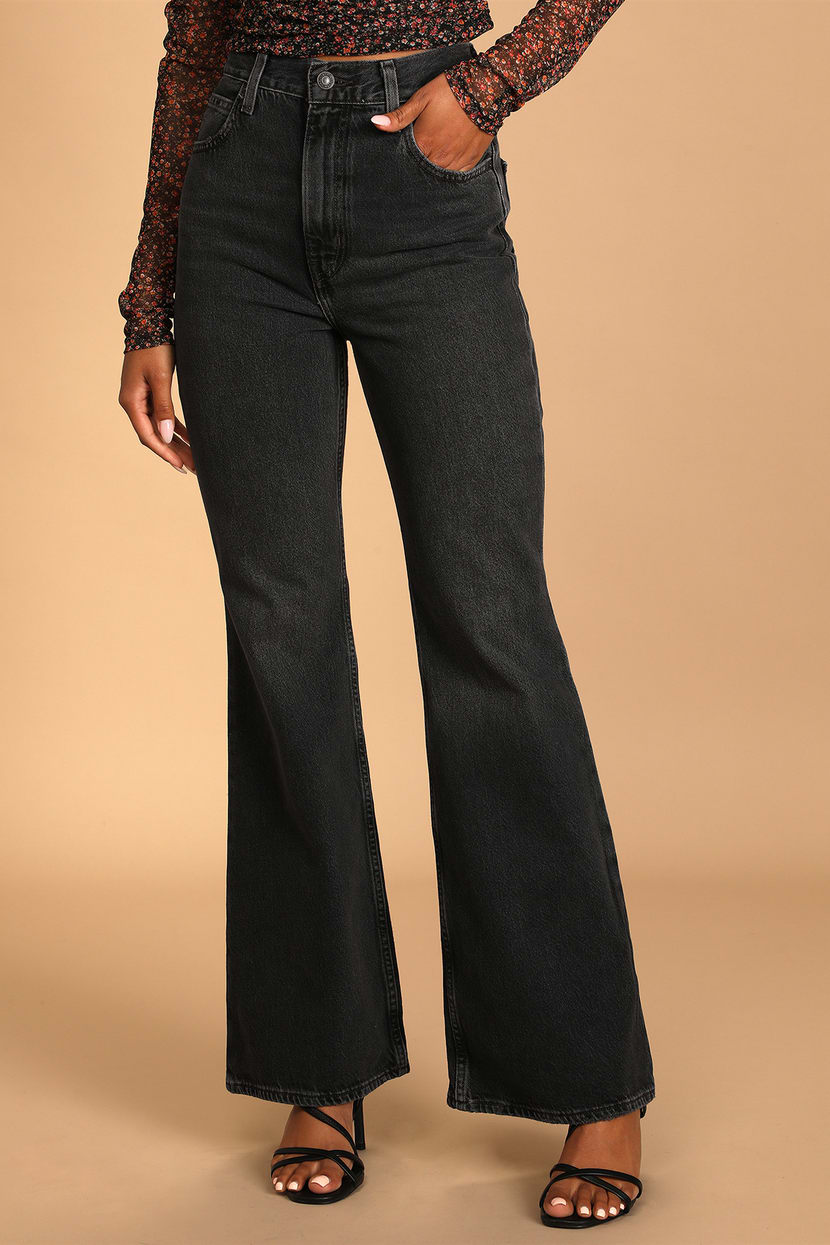 Levi's 70s High Flare Jeans - Washed Black Jeans - High Rise Jean - Lulus