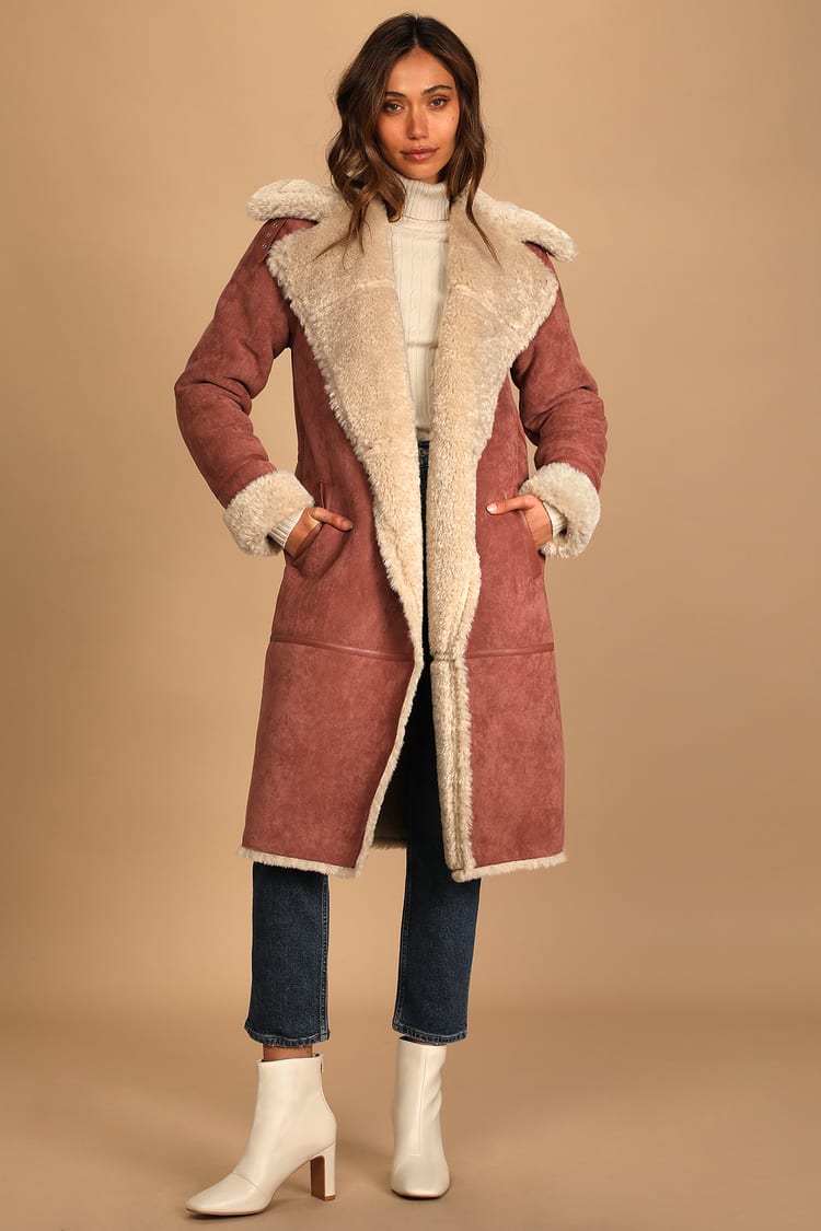 Rose Coat - Faux Fur Coat - Faux Suede Coat - Longline Coat - Lulus