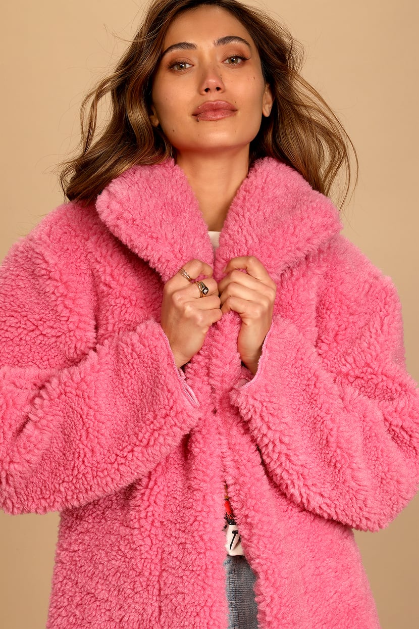 Pink Faux Fur Jacket - Pink Teddy Jacket - Faux Fur Coat - Lulus